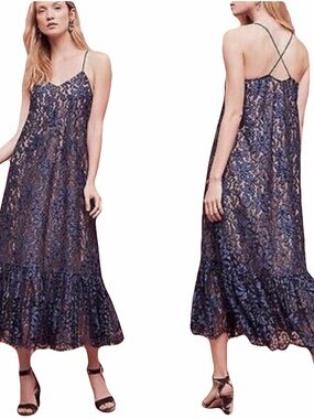 NWT 12 Anthropologie Moulinette Soeurs Blue Lace Midi Maxi Dress Wedding